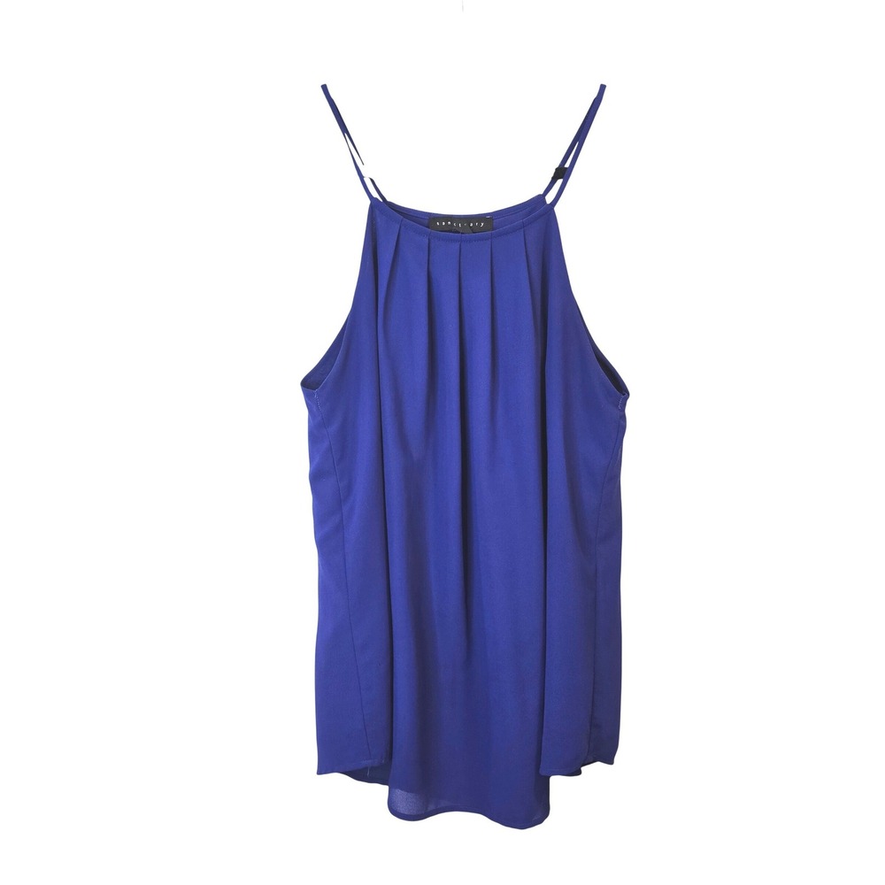 Sanctuary Halter Tank Top Womens Small Blue Pleated Sleeveless Chiffon B0334-H59